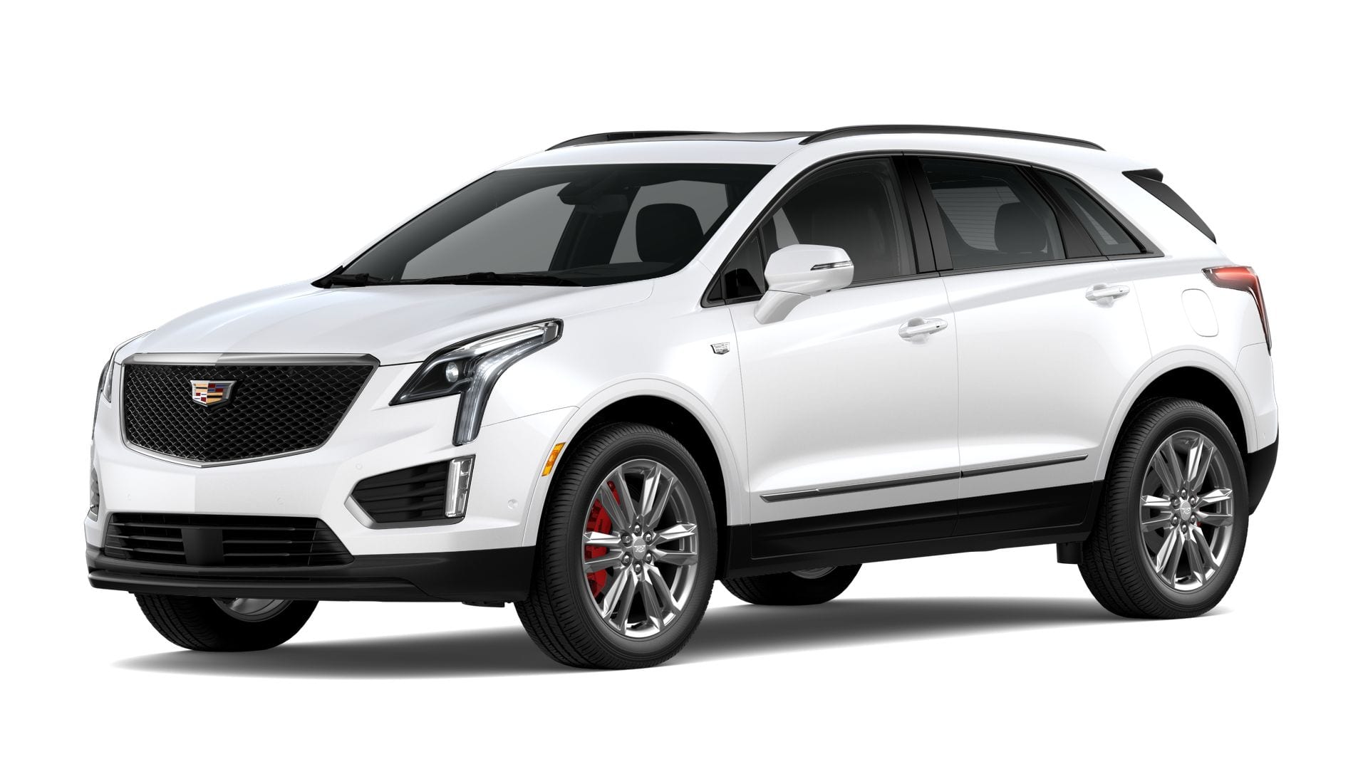 2026 Cadillac XT5 Sport in Crystal White Tricoat — front three-quarter view